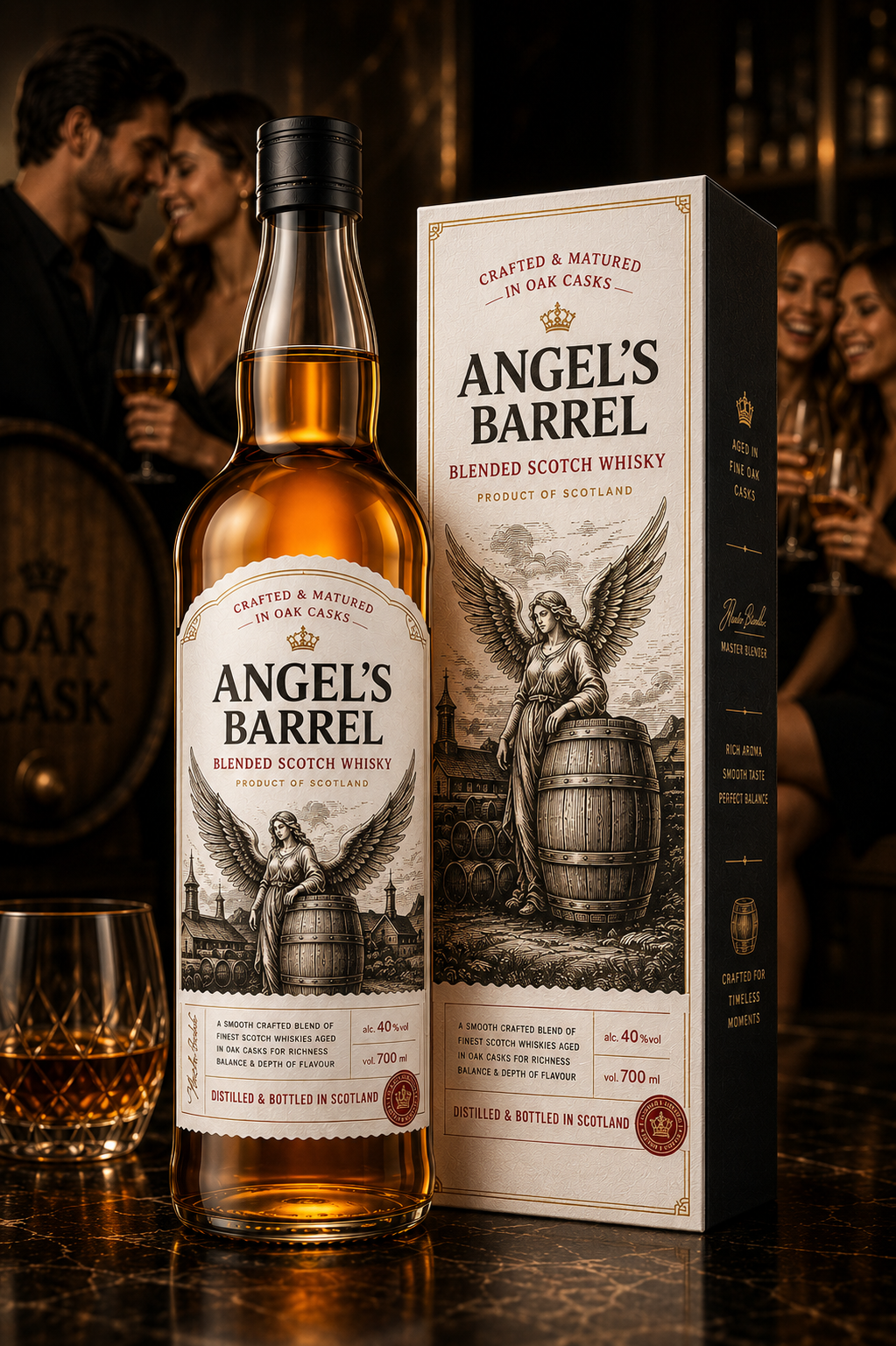 Premium whisky bottle and glass