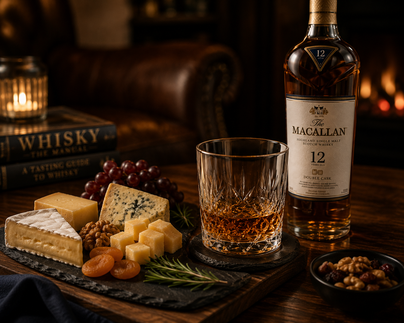 Premium whisky tasting glass beside whisky bottle