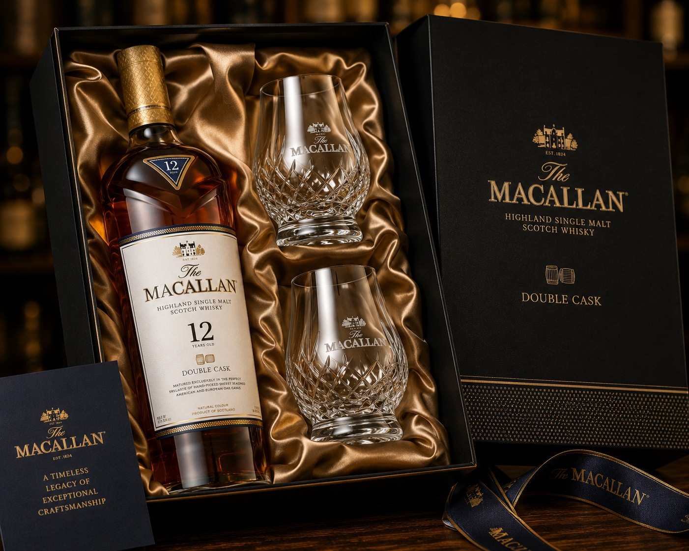 Luxury whisky bottle gift with glass