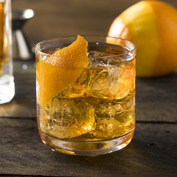 Old Fashioned whisky cocktail with orange peel