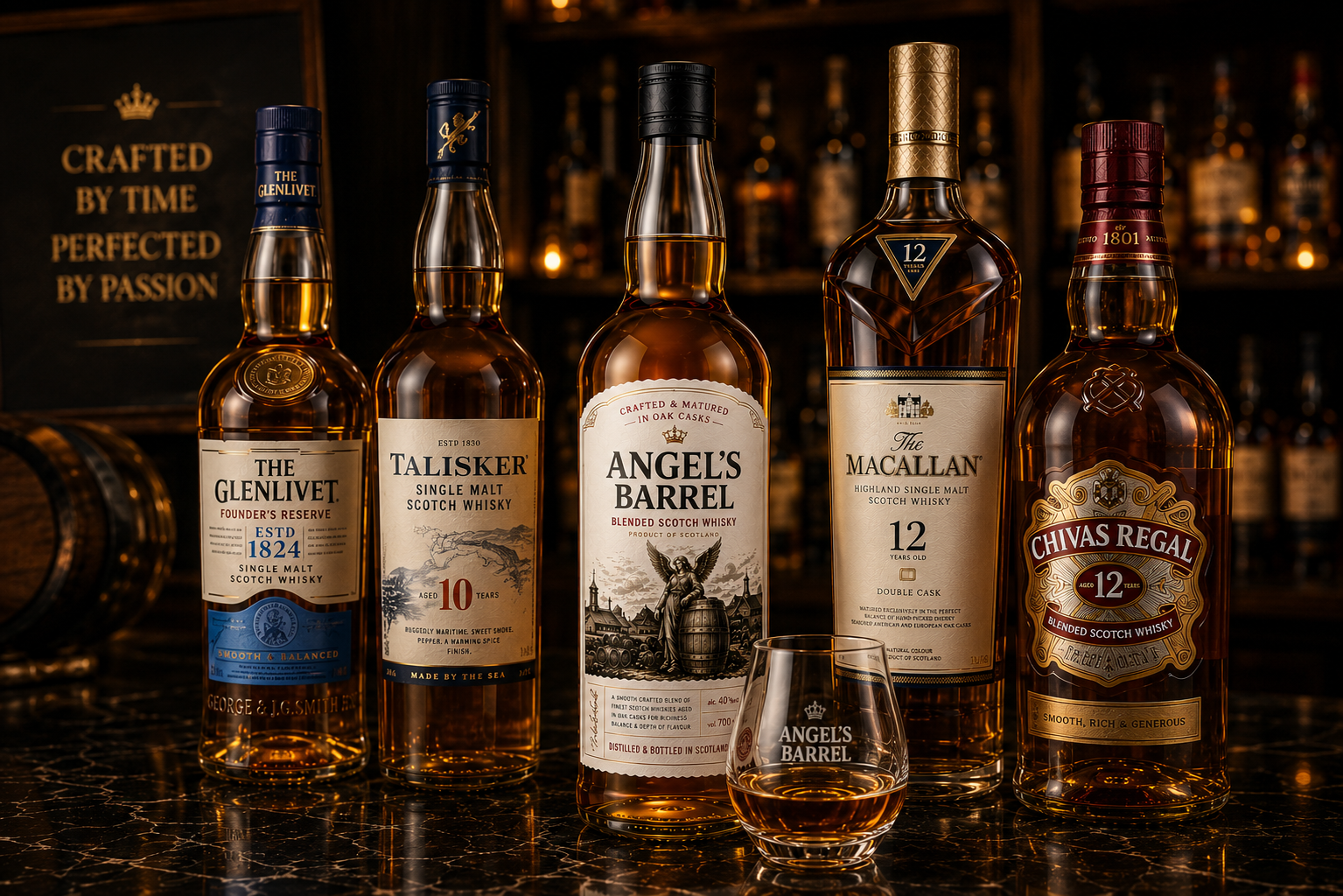 Whisky served in glasses