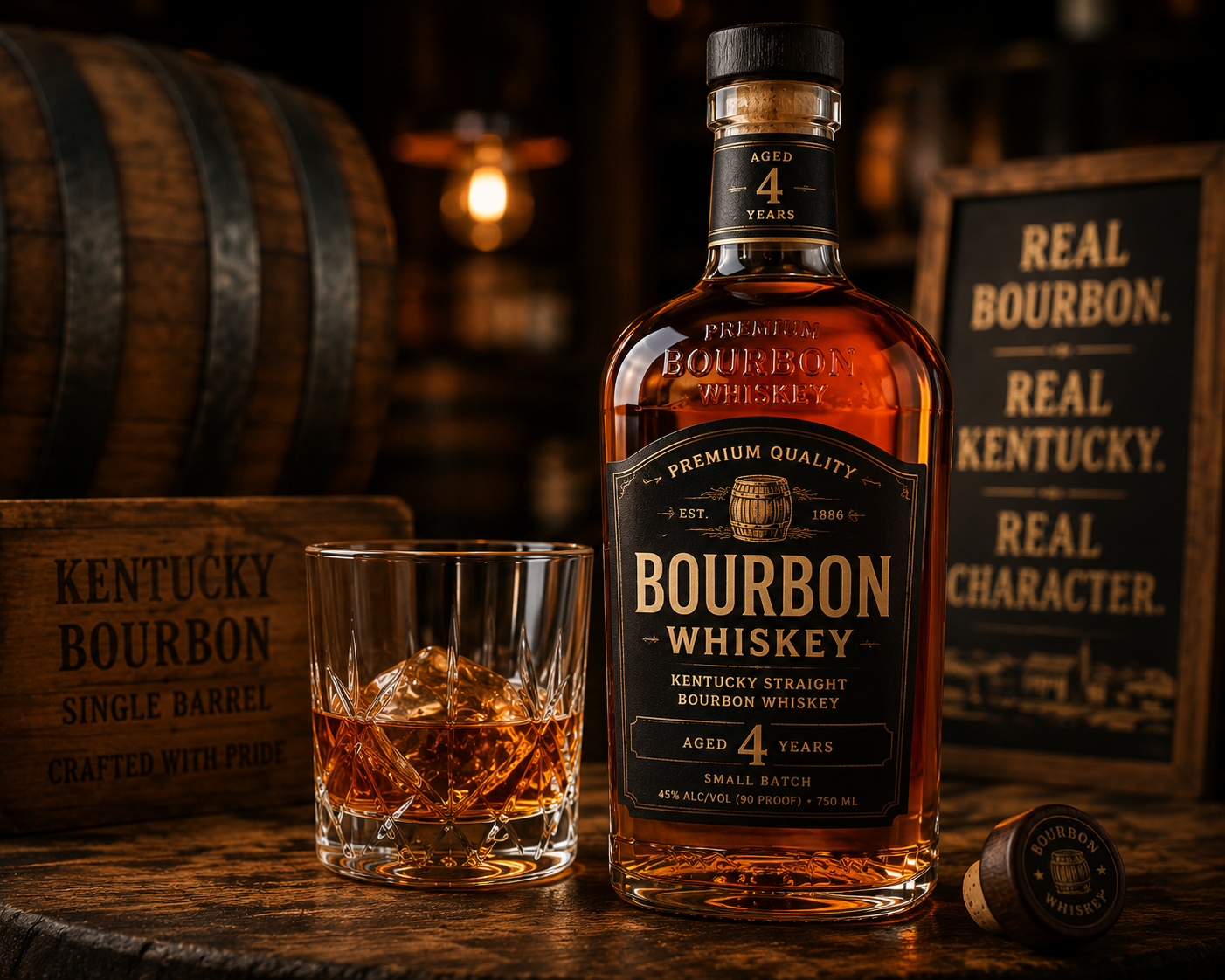 Bourbon whiskey served neat