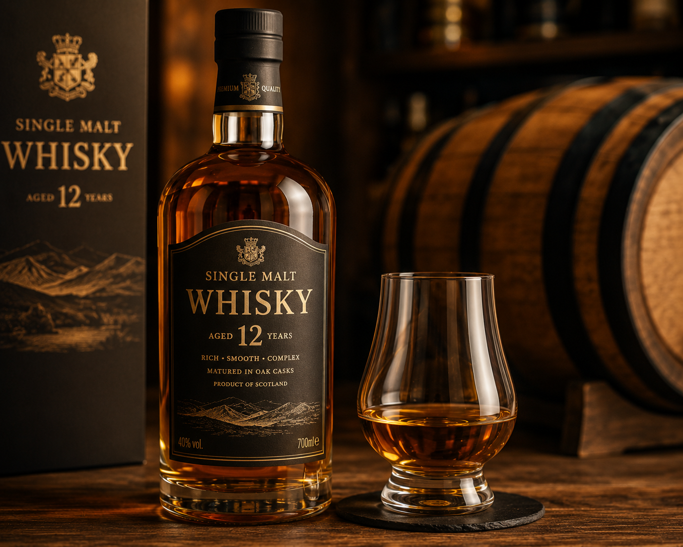 Blended whisky bottles on shelf