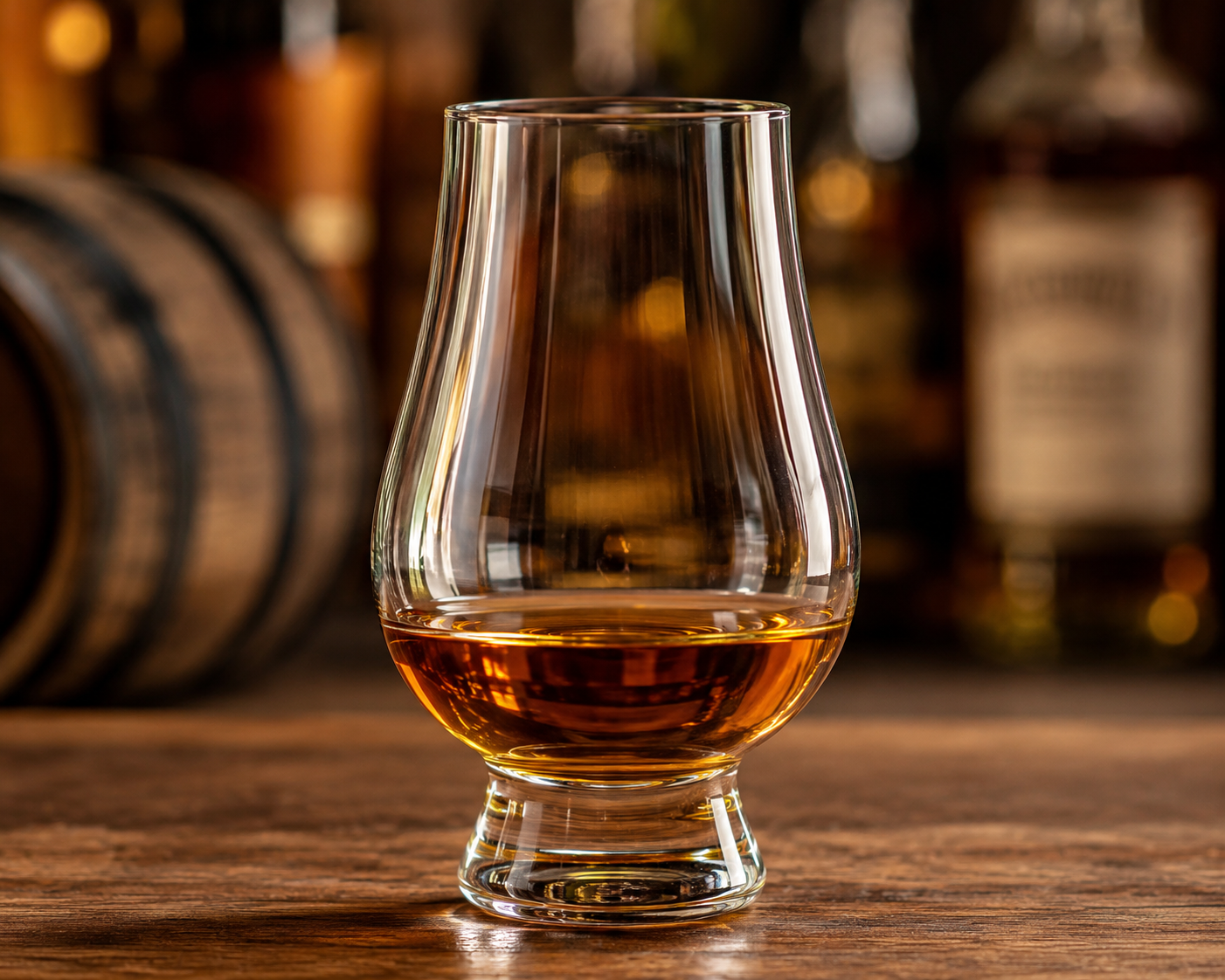 Whisky tasting glass with amber whisky